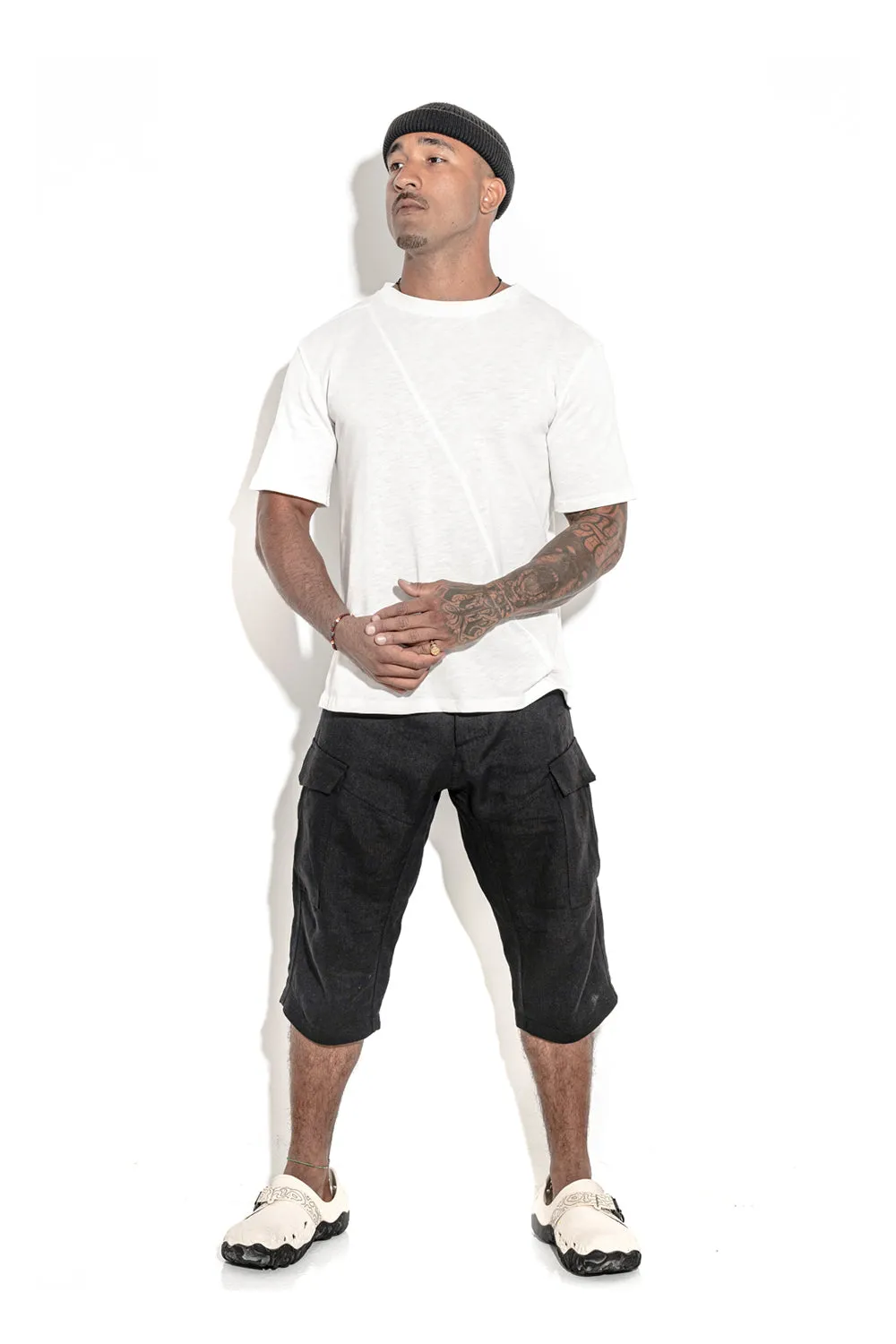 Natural White T-shirt with a geometric seam